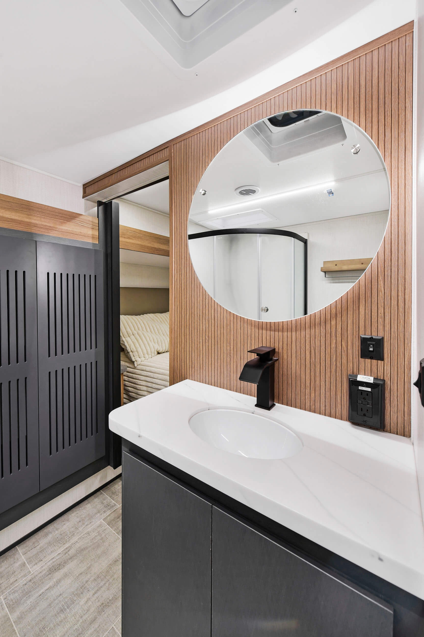 A bathroom with styling fit for a 5-star hotel